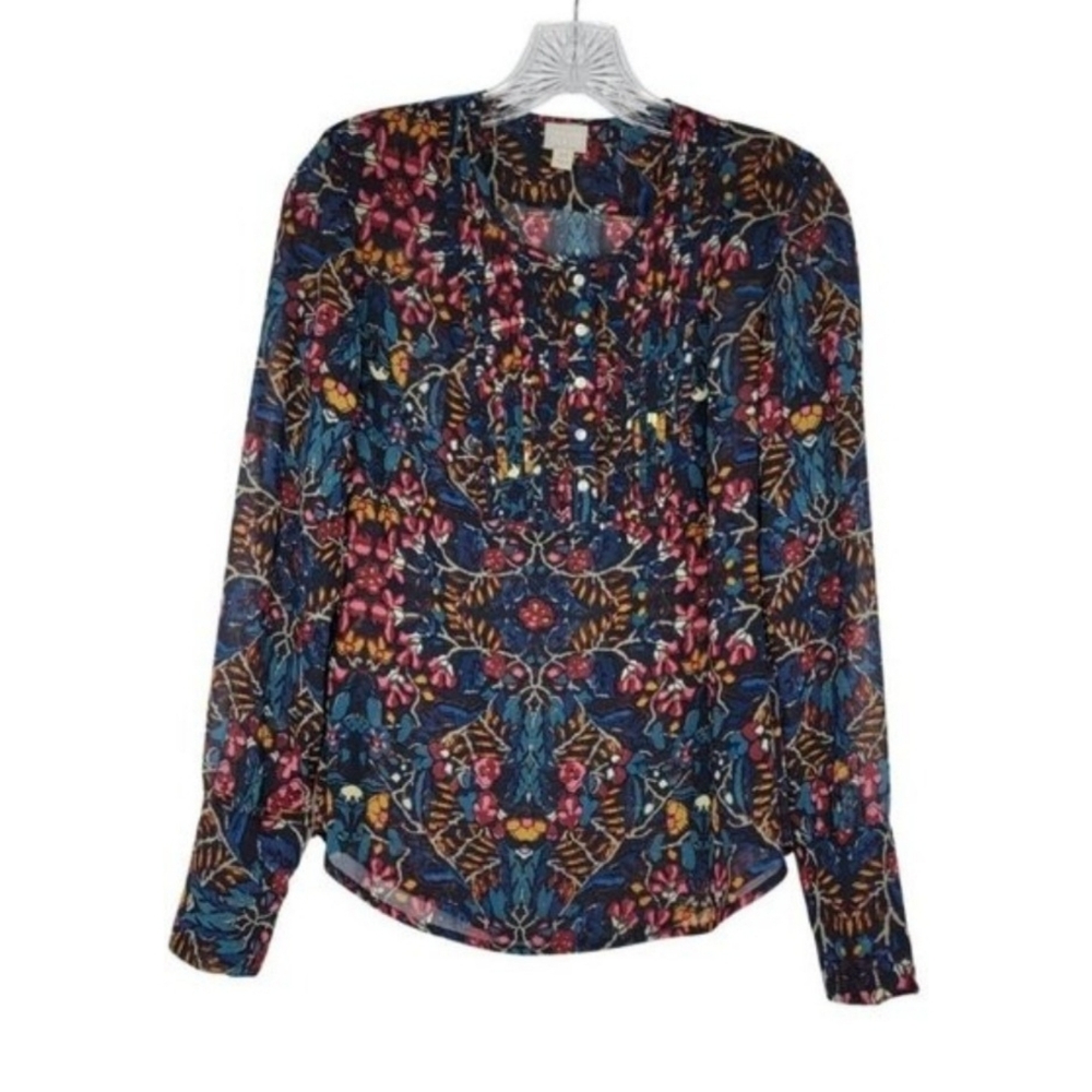 Converse All Star Womens Floral Blouse XS Sheer Chiffon Boho Hippie Oversized